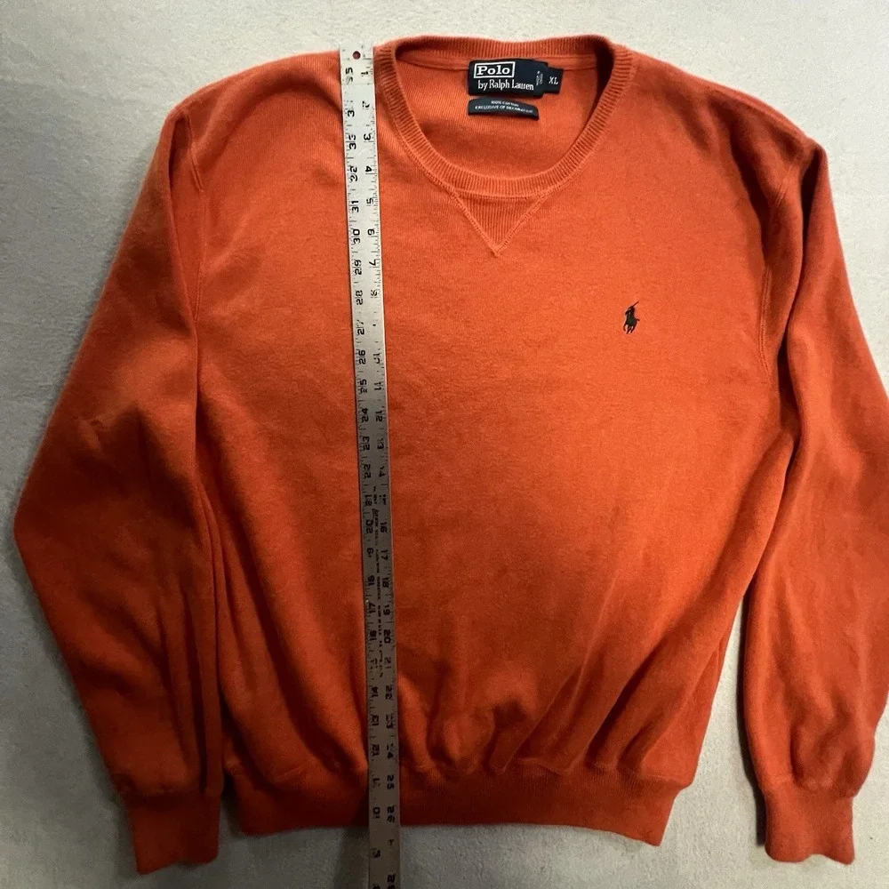 Vintage Polo Ralph Lauren Sweater Men's Size XL Orange Knit Long Sleeve Pullover